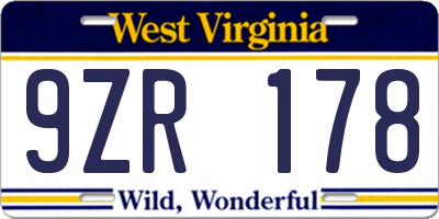 WV license plate 9ZR178