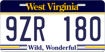 WV license plate 9ZR180