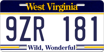 WV license plate 9ZR181