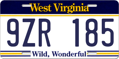 WV license plate 9ZR185