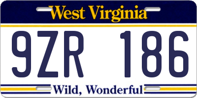 WV license plate 9ZR186