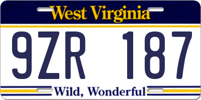 WV license plate 9ZR187
