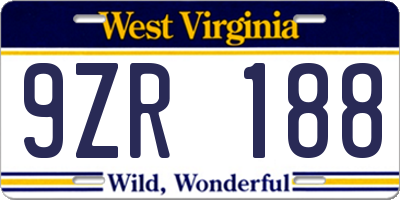 WV license plate 9ZR188