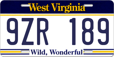 WV license plate 9ZR189