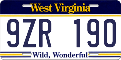 WV license plate 9ZR190