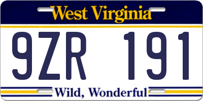 WV license plate 9ZR191