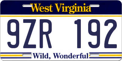 WV license plate 9ZR192