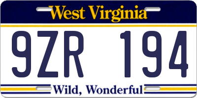 WV license plate 9ZR194