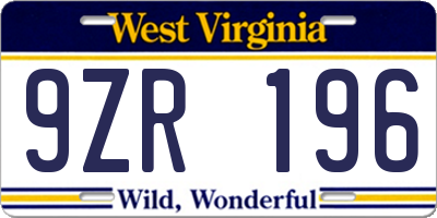 WV license plate 9ZR196