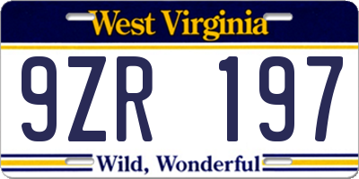 WV license plate 9ZR197