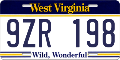 WV license plate 9ZR198
