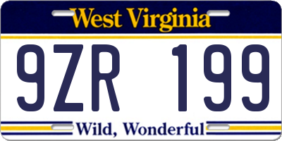 WV license plate 9ZR199