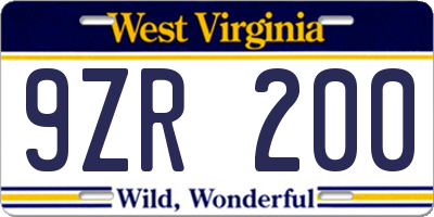 WV license plate 9ZR200