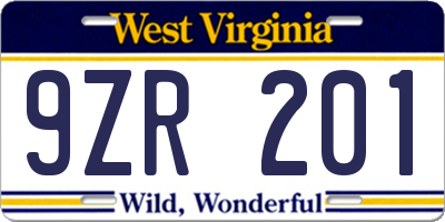 WV license plate 9ZR201