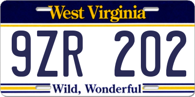 WV license plate 9ZR202