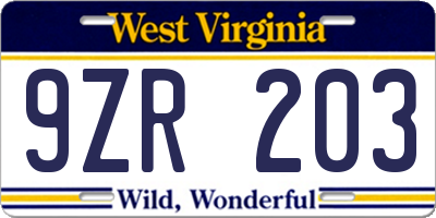 WV license plate 9ZR203