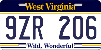 WV license plate 9ZR206
