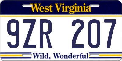WV license plate 9ZR207