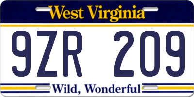 WV license plate 9ZR209