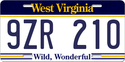 WV license plate 9ZR210