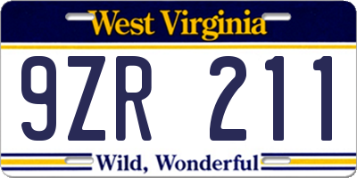 WV license plate 9ZR211