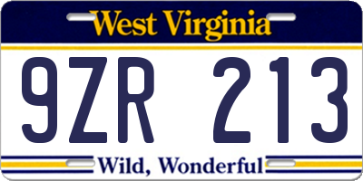 WV license plate 9ZR213