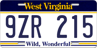 WV license plate 9ZR215
