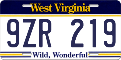 WV license plate 9ZR219