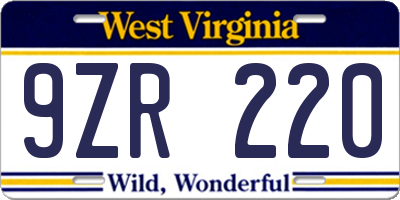 WV license plate 9ZR220