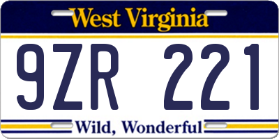WV license plate 9ZR221
