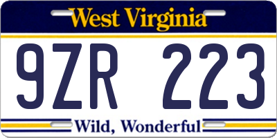 WV license plate 9ZR223