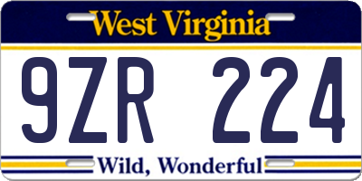 WV license plate 9ZR224