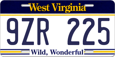 WV license plate 9ZR225
