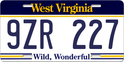 WV license plate 9ZR227