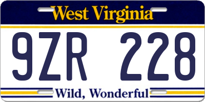 WV license plate 9ZR228