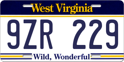 WV license plate 9ZR229