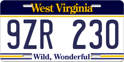WV license plate 9ZR230