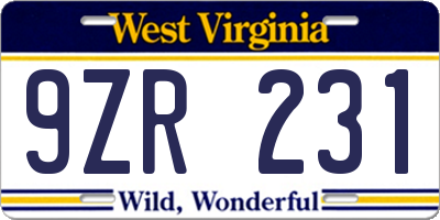 WV license plate 9ZR231