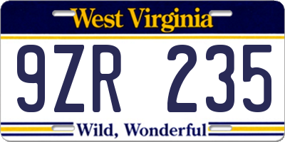 WV license plate 9ZR235