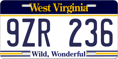 WV license plate 9ZR236