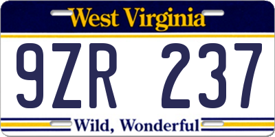 WV license plate 9ZR237