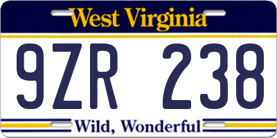 WV license plate 9ZR238