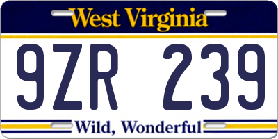 WV license plate 9ZR239