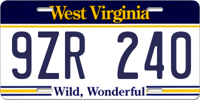 WV license plate 9ZR240