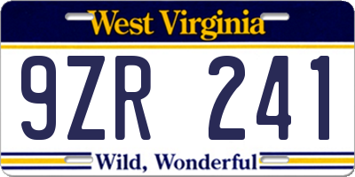 WV license plate 9ZR241
