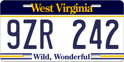 WV license plate 9ZR242