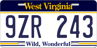 WV license plate 9ZR243