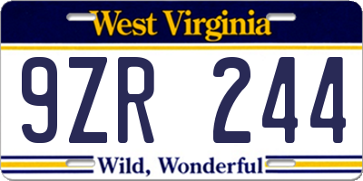 WV license plate 9ZR244
