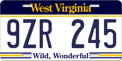 WV license plate 9ZR245