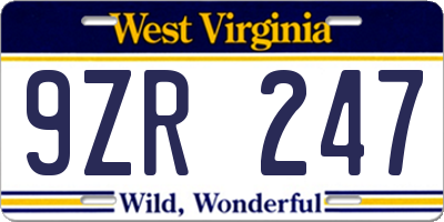 WV license plate 9ZR247